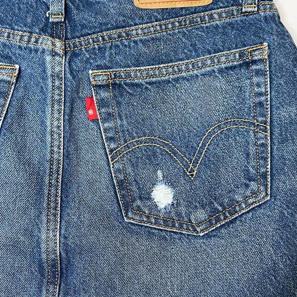 Levi’s High Rise Deconstructed Skirt Women's Size 27 Blue Denim Distressed - Picture 4 of 7